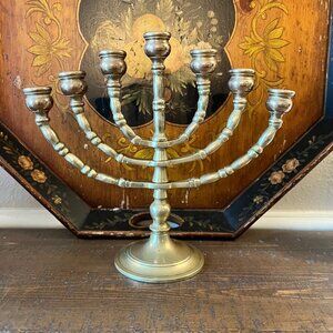 Vintage Solid Brass Menorah Candelabra 7-Branch Candle Holder Judaica 10 inch